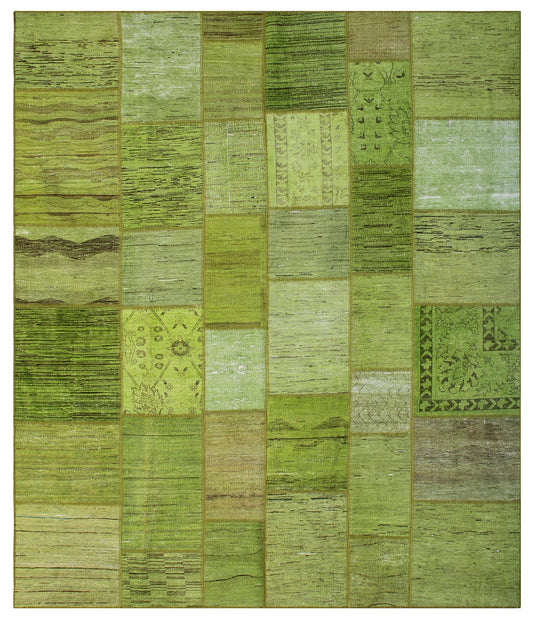 8'x10' Lime Green Hand-Knotted Overdyed Patchwork Area Rug