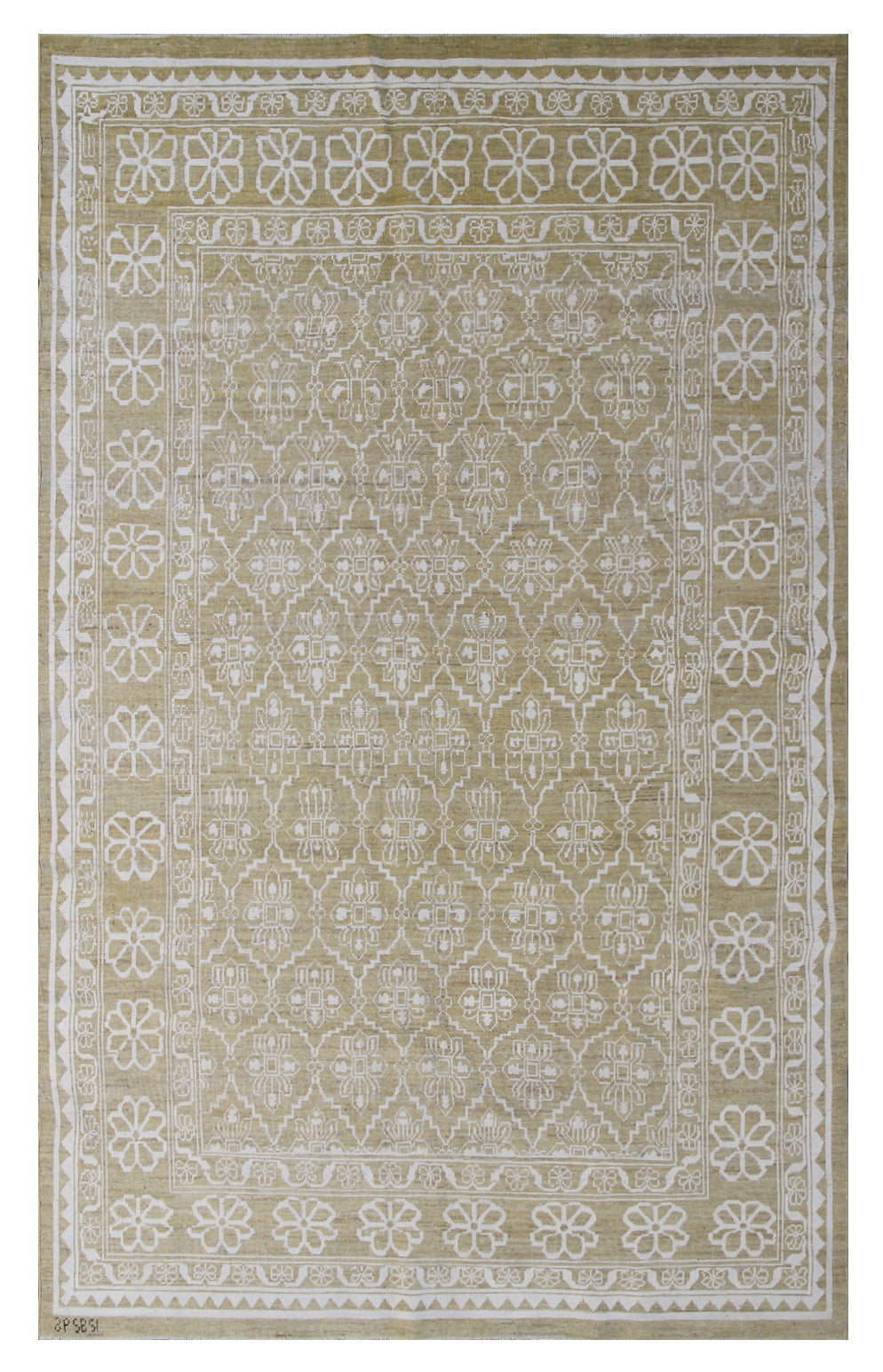 6'x8' Ariana Khotan Hand Knotted Patina Rug in White Cotton and Gold Colors