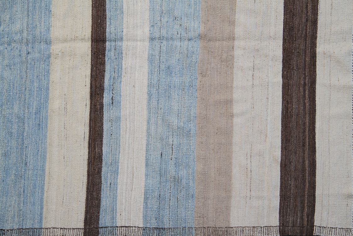 5x7 Ariana Striped Blue Brown Ivory Beige Kilim