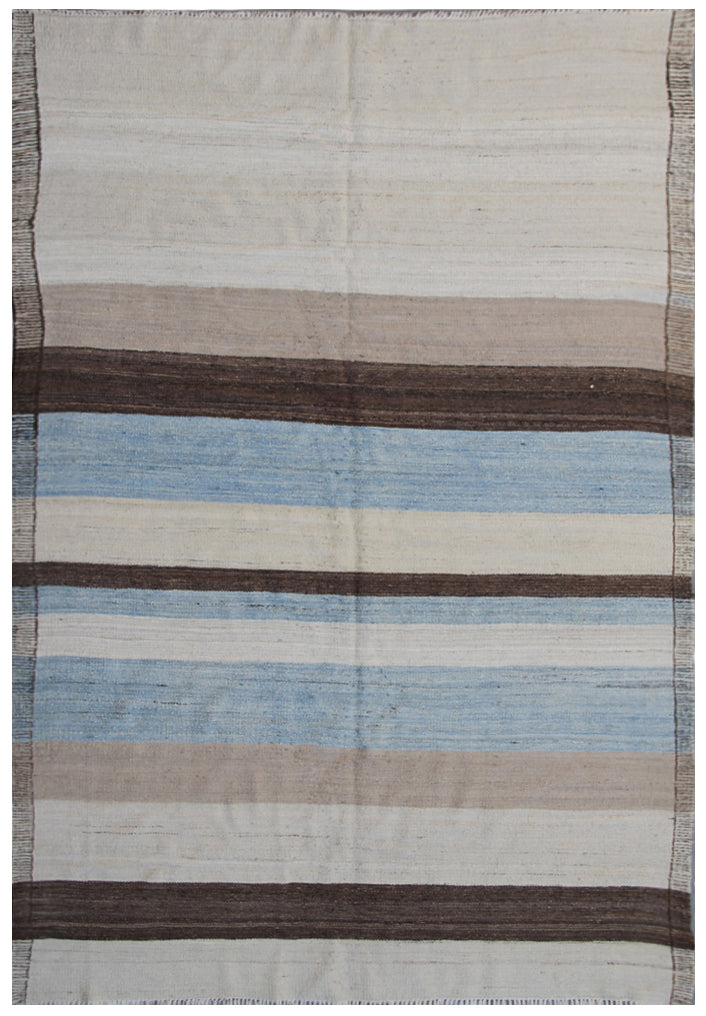 5x7 Ariana Striped Blue Brown Ivory Beige Kilim
