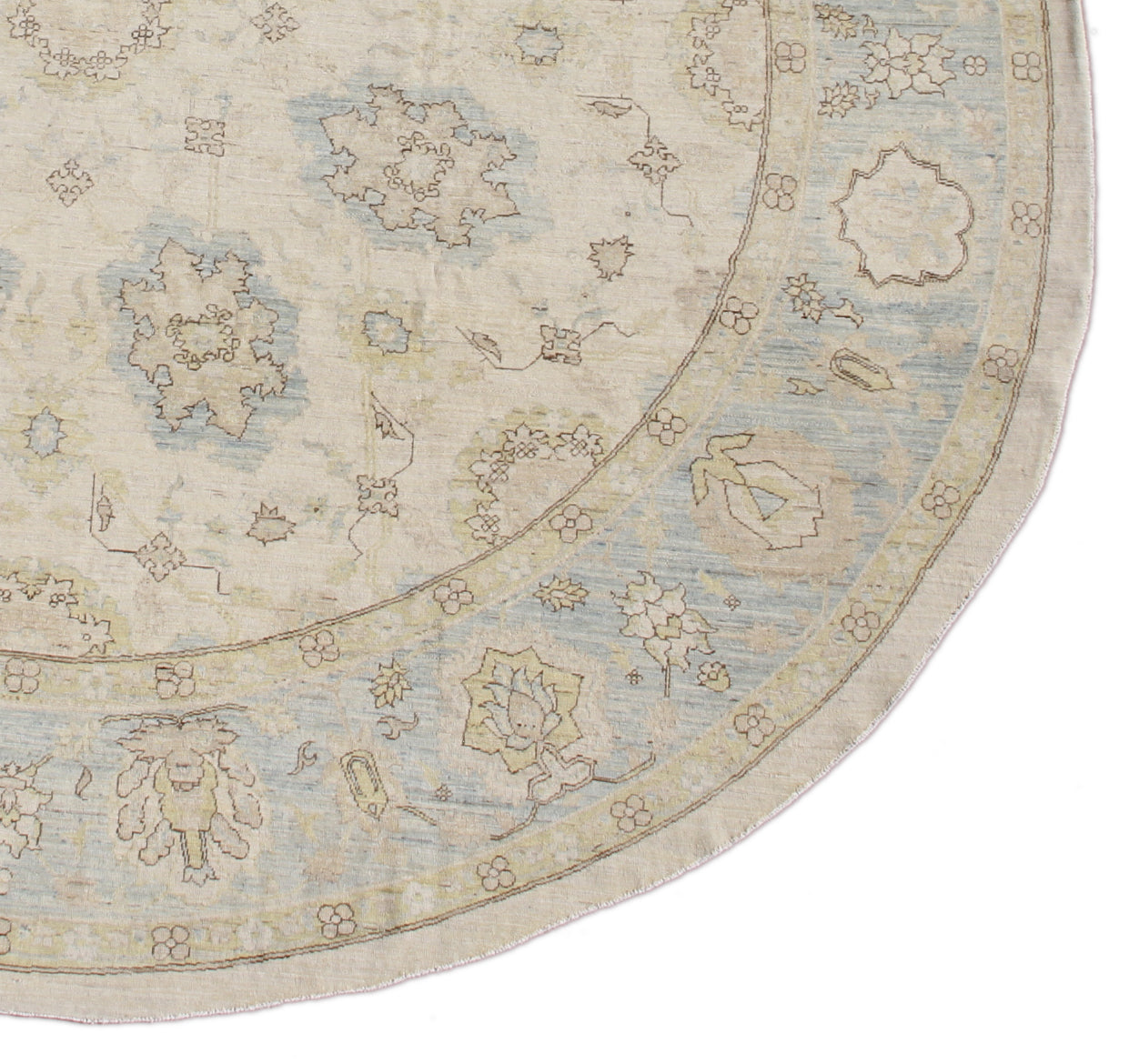 10'x10' Ariana Traditional Beige and Sky Blue Hand Knotted Round Wool Rug