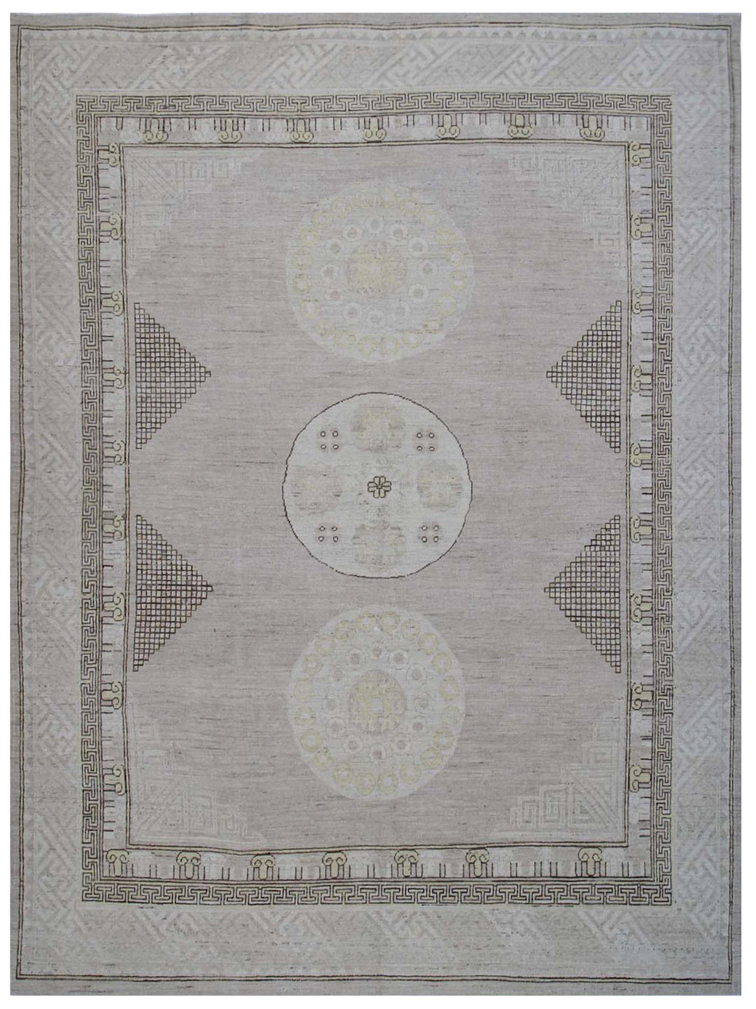 8'x10' Soft Color Geometric Samarkand Khotan Design Hand-knotted Wool Ariana Area Rug.