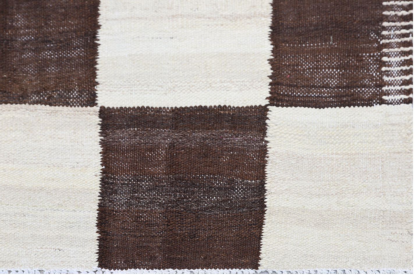 9'x12' Ariana square Checkered Kilim Dark Brown and Off-White