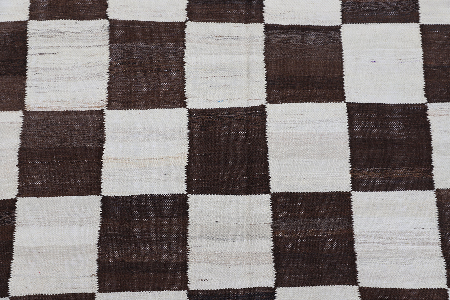 9'x12' Ariana square Checkered Kilim Dark Brown and Off-White