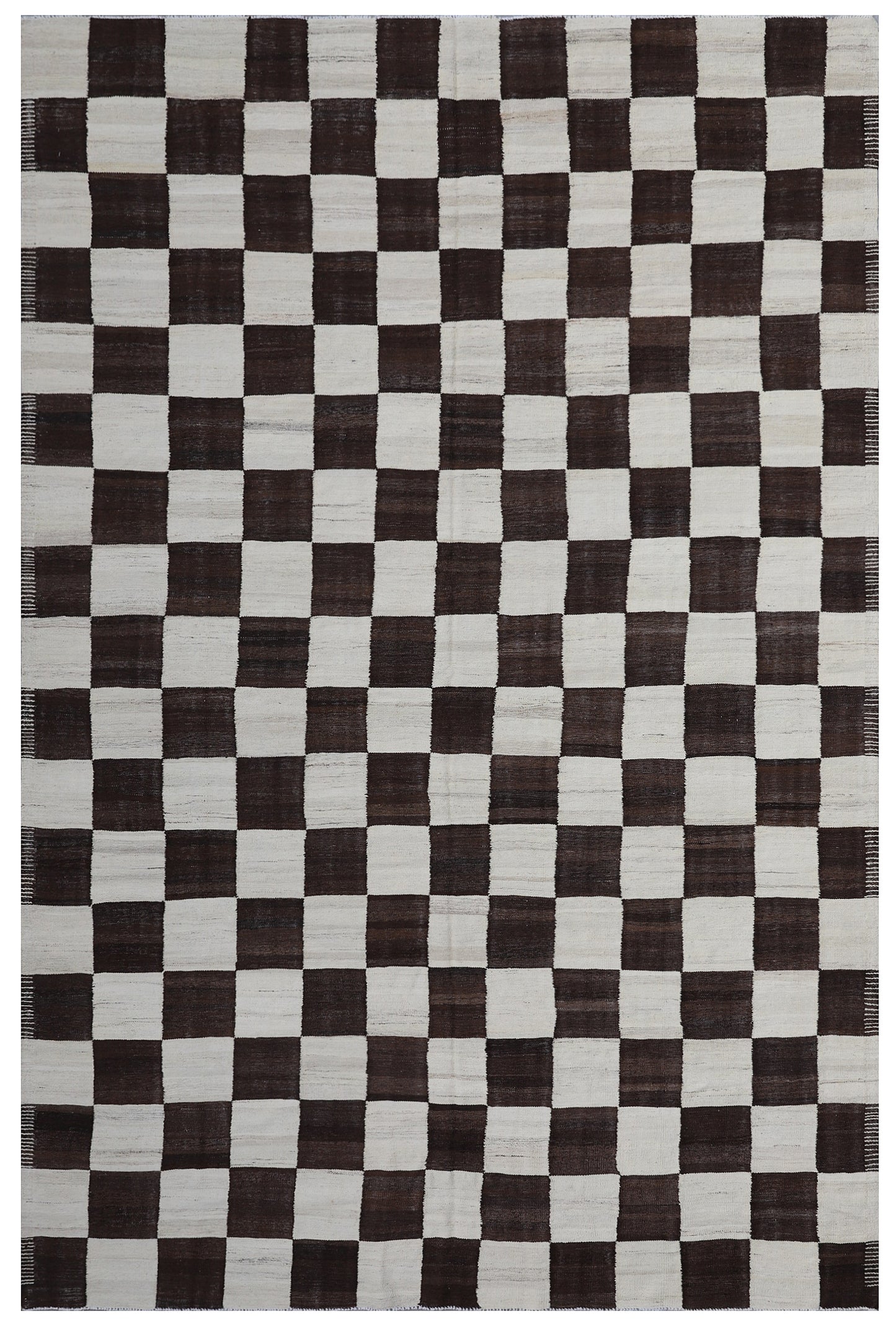 9'x12' Ariana square Checkered Kilim Dark Brown and Off-White