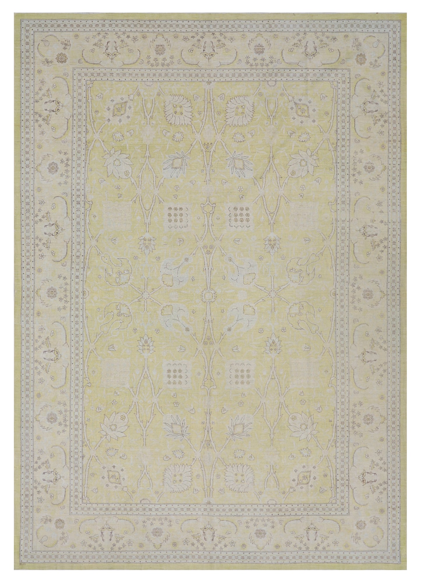 10'x14' Fine Silk and Wool Green-Gold Blue Ivory Grey Brown Shahabas Design Ariana Luxury Rug