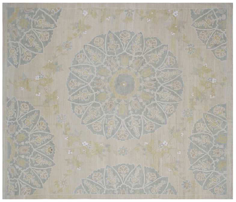 9.07 x 7.11 Soft Square Pale Blue Ottoman Design Ariana Transitional Area Rug