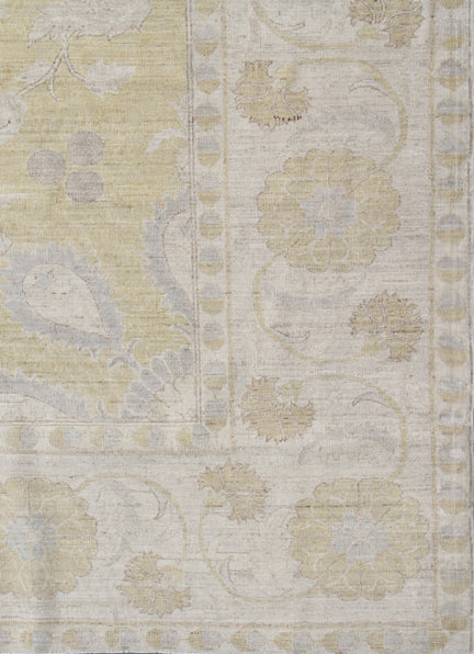 9.10 x 9.01 Fine Hand-Knotted Gold and Cream Ariana Transitional Area Rug