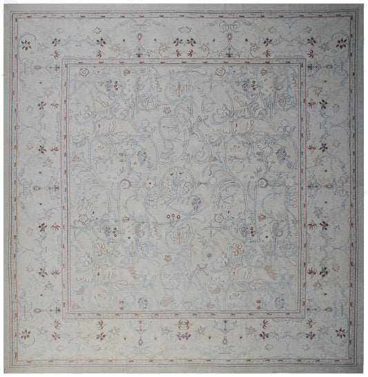 14'x15' Large Fine Square Ariana Transitional Ivory Blue Brown Luxury Rug