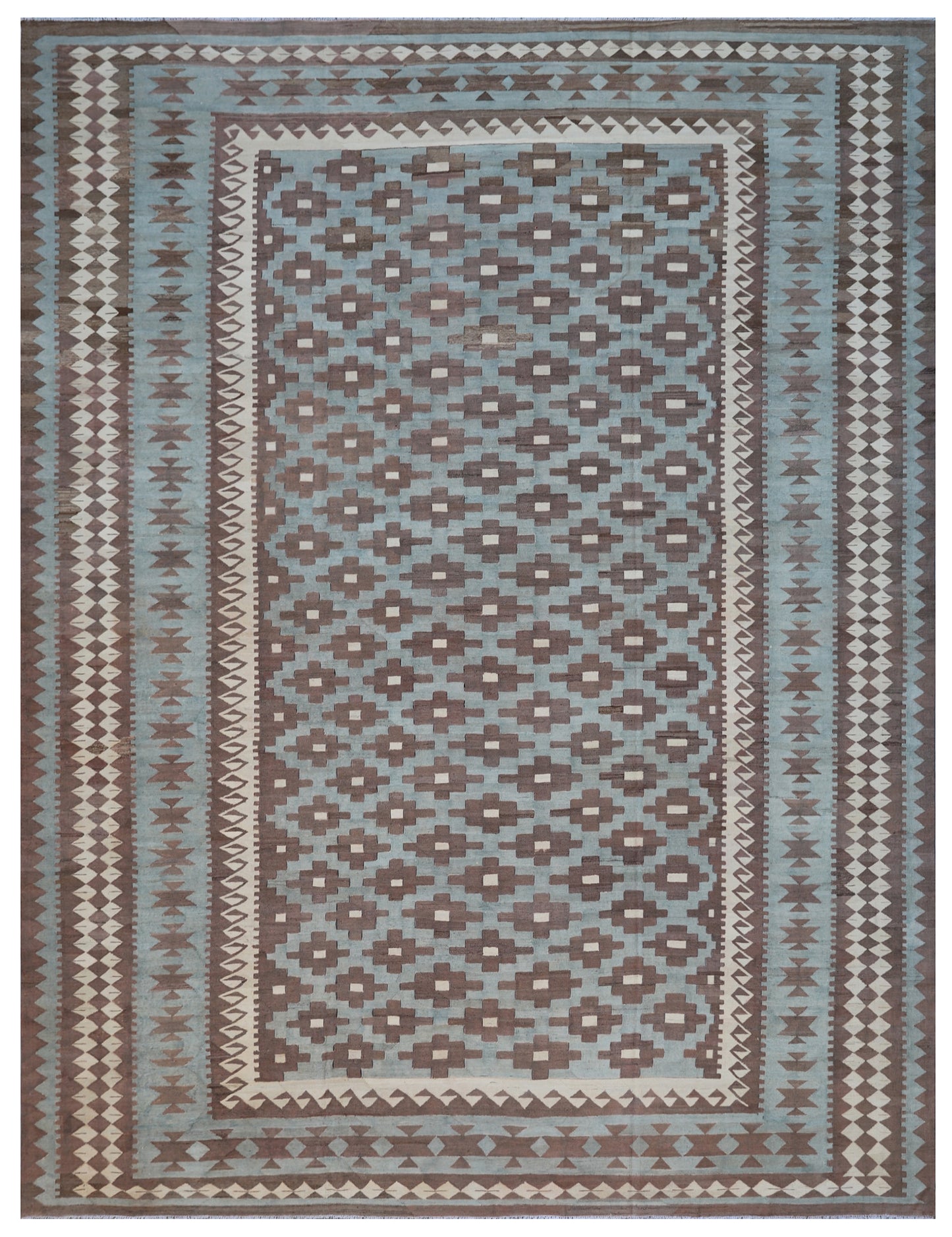 12x15 Ariana large Maimana Blue Ivory Brown Kilim