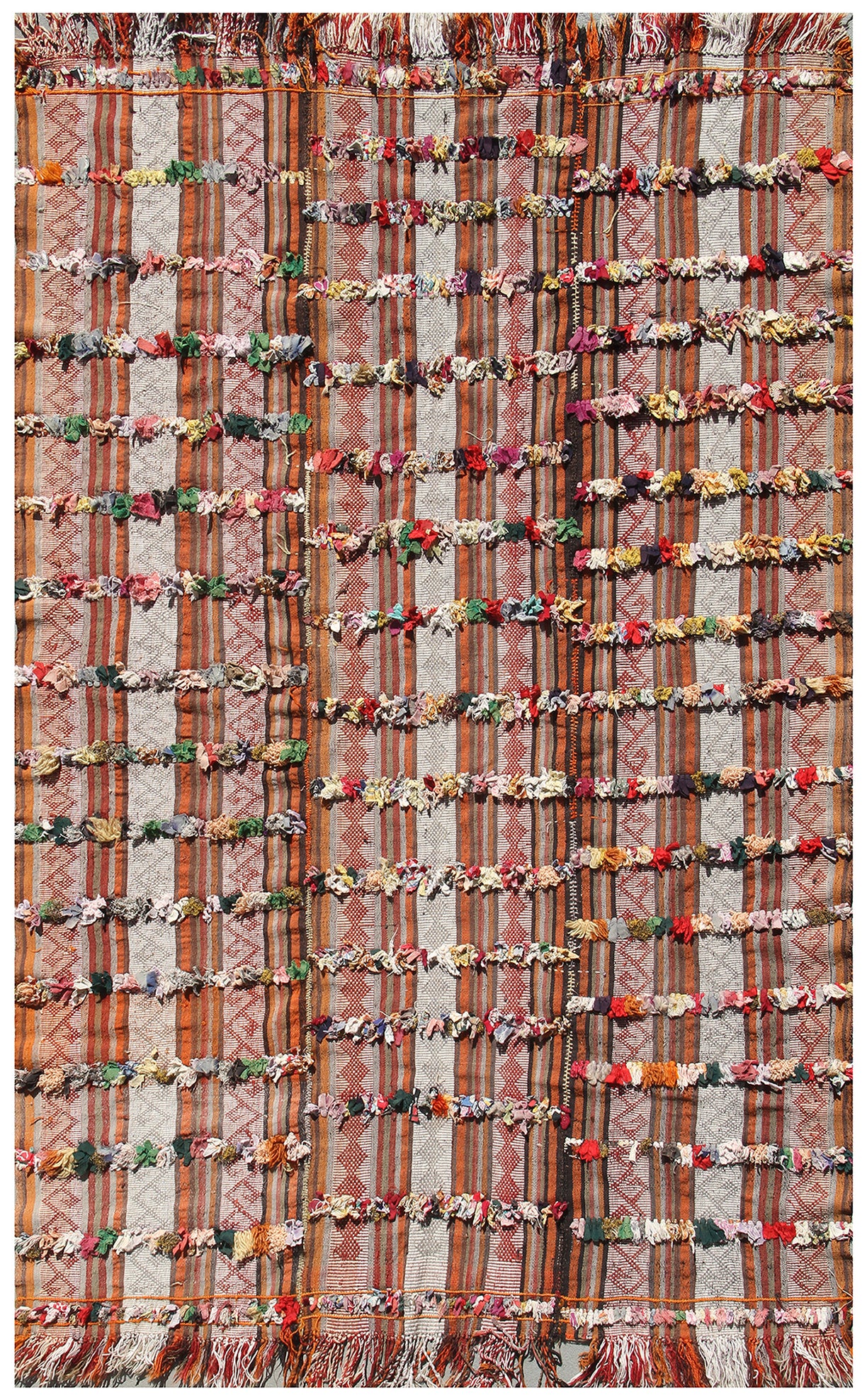 5x7 Hand Woven Wool Vintage Turkish Kilim With Tussles