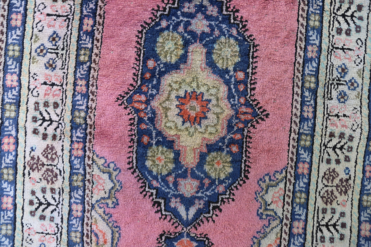 2x7 Pink Blue Persian Design Vintage Turkish Kaisey Artificial Silk Small Runner Rug
