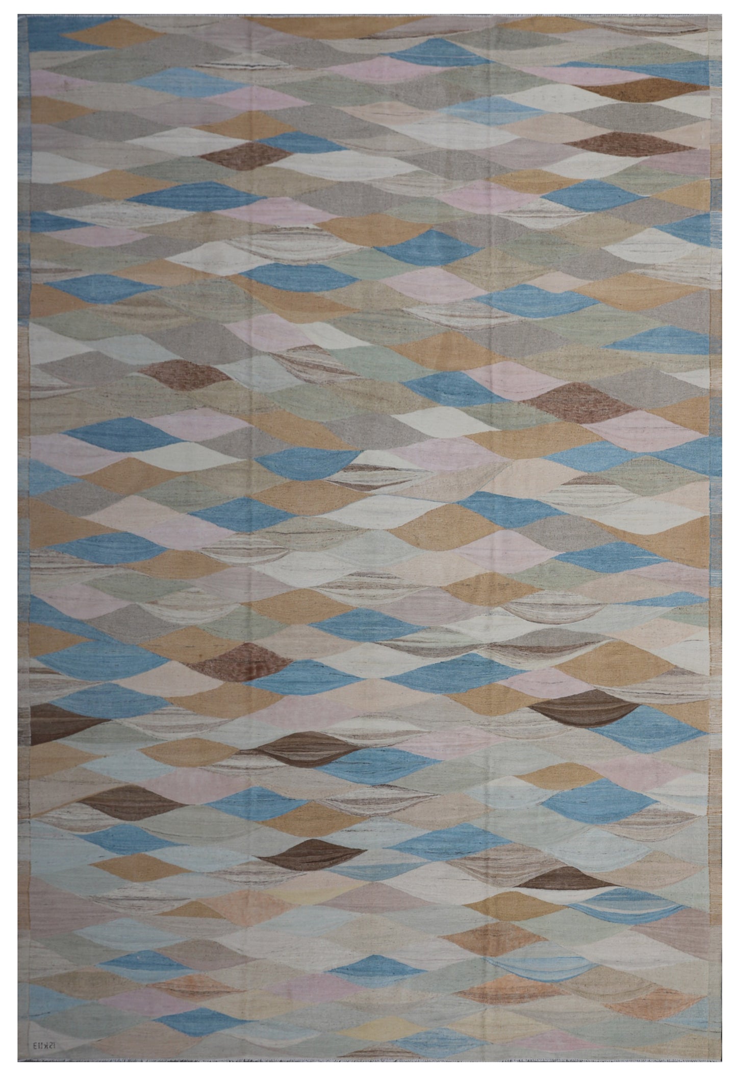 10x14 Large Colorful Blue Gold Ivory Grey Ariana Kilim