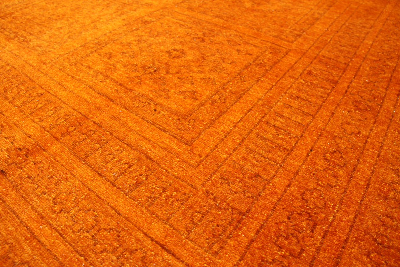 7x9 Orange Red Persian Design Ariana Over-dye Rug