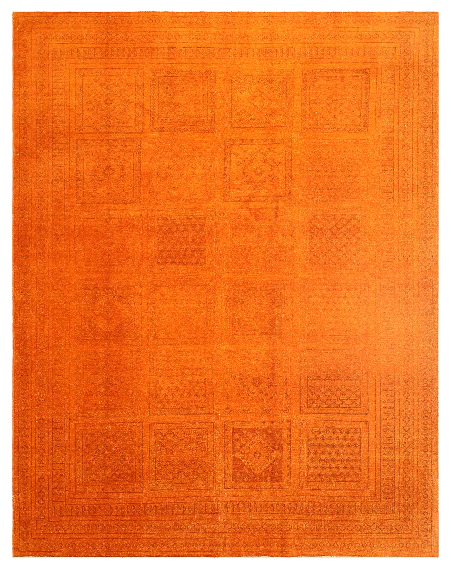 7x9 Orange Red Persian Design Ariana Over-dye Rug