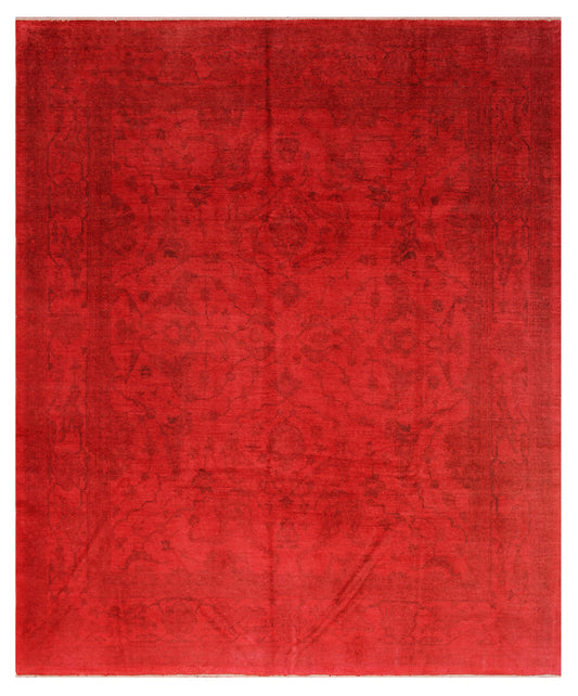 10'x10' Persian Design Red Hand-knotted Durable Over-dye Area Rug