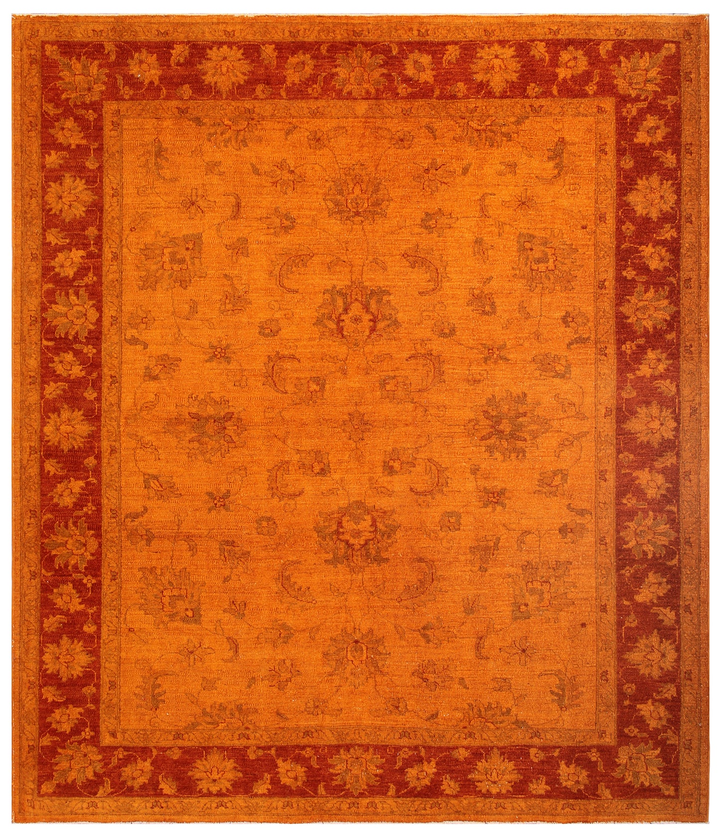 7x8 Orange Red Tabriz Design Ariana Over-dye Rug