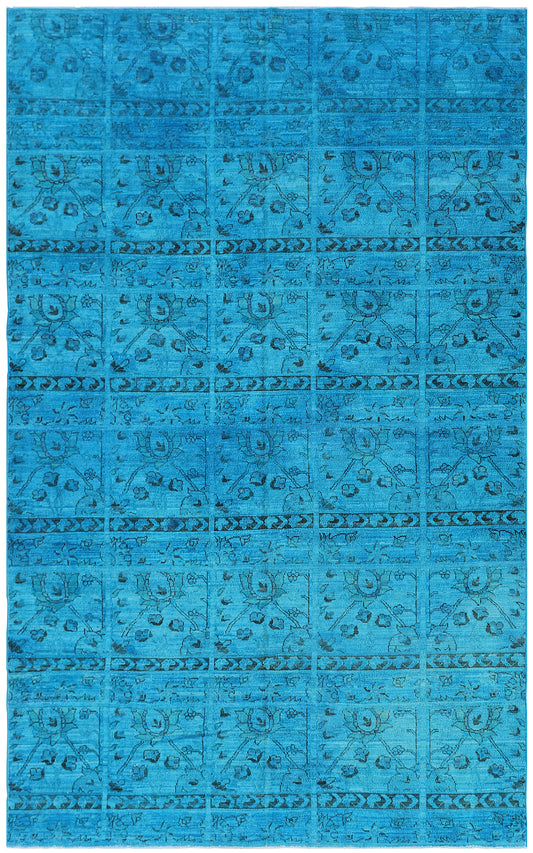 6'x9' Contemporary Persian Design Turquoise Blue Ariana Overdye Rug
