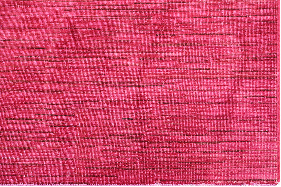 10'x13' Red Pink Thin Dark Brown Stripes Ariana Over-dye Rug