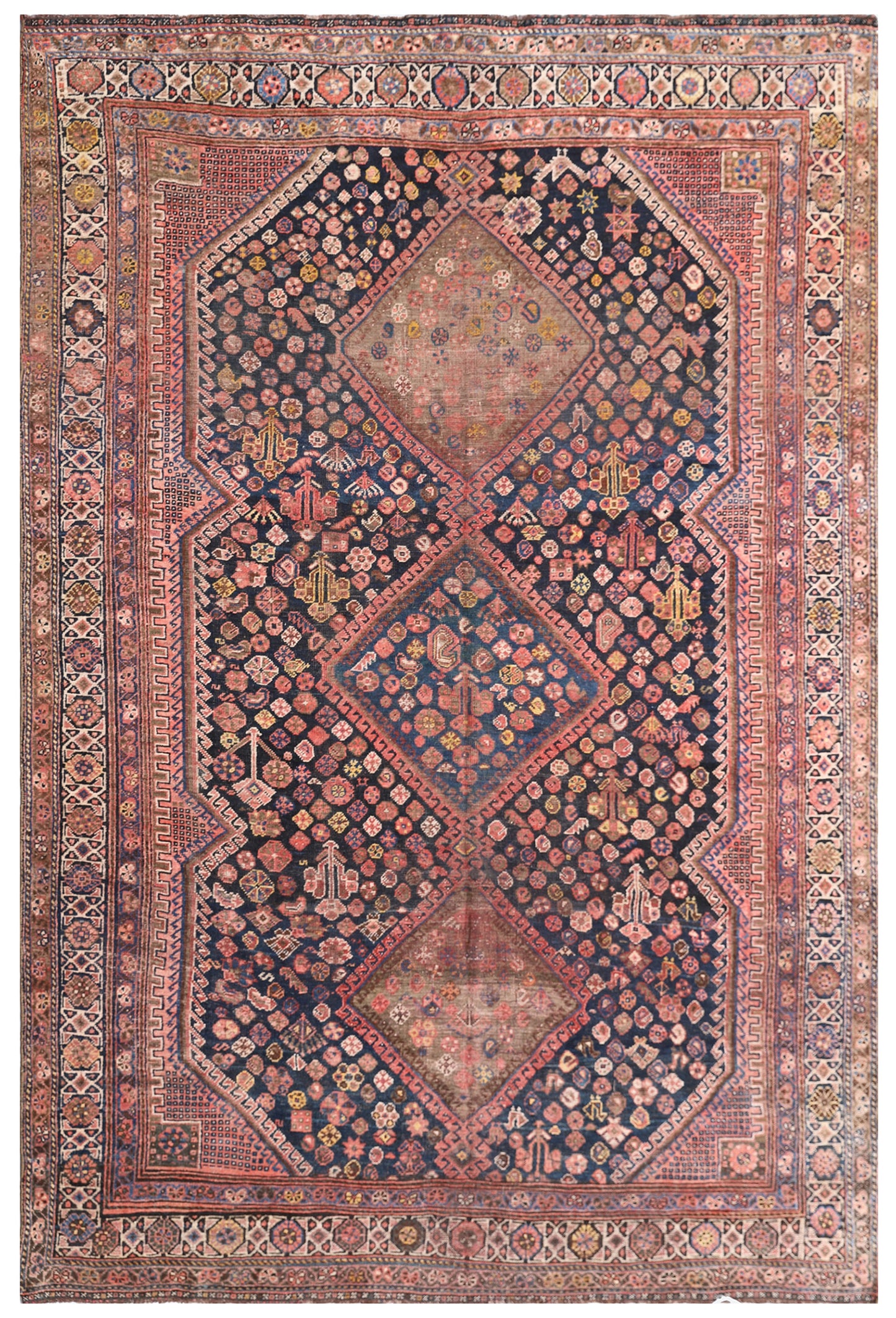9.08 x 6.08 Semi-antique Vintage Worn-out Persian Shiraz Area Rug