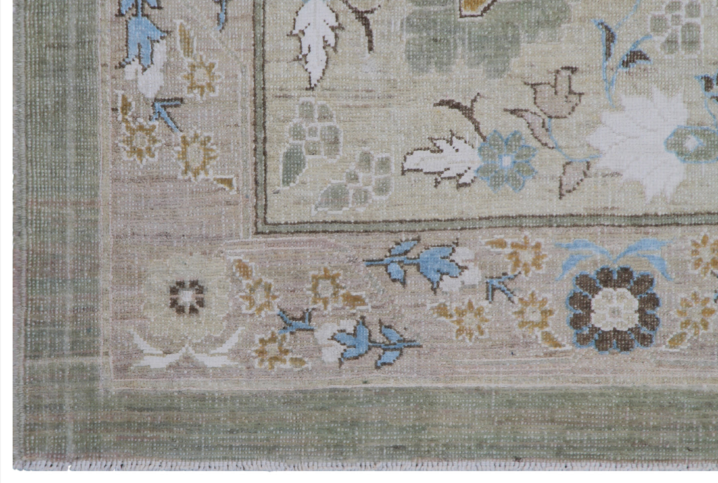 10'x14' Green Ivory Pink Blue Silk and Wool Shah Abbas Design Tabriz Design Ariana Luxury Rug