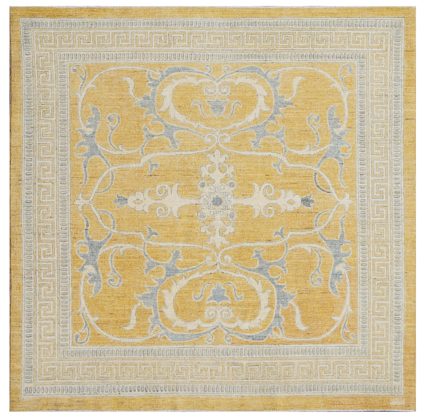 4x4 Ariana Samarkand Design Gold Blue Ivory Rug