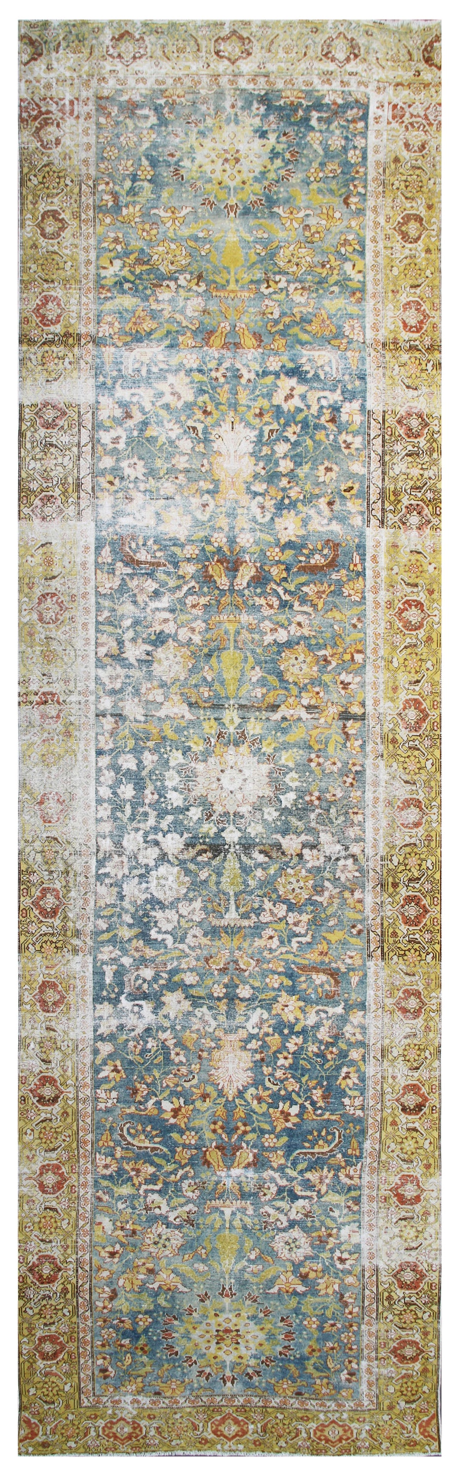 5x15 Blue And Yellow Gold Antique Persian Malayer Wide And Long Runner