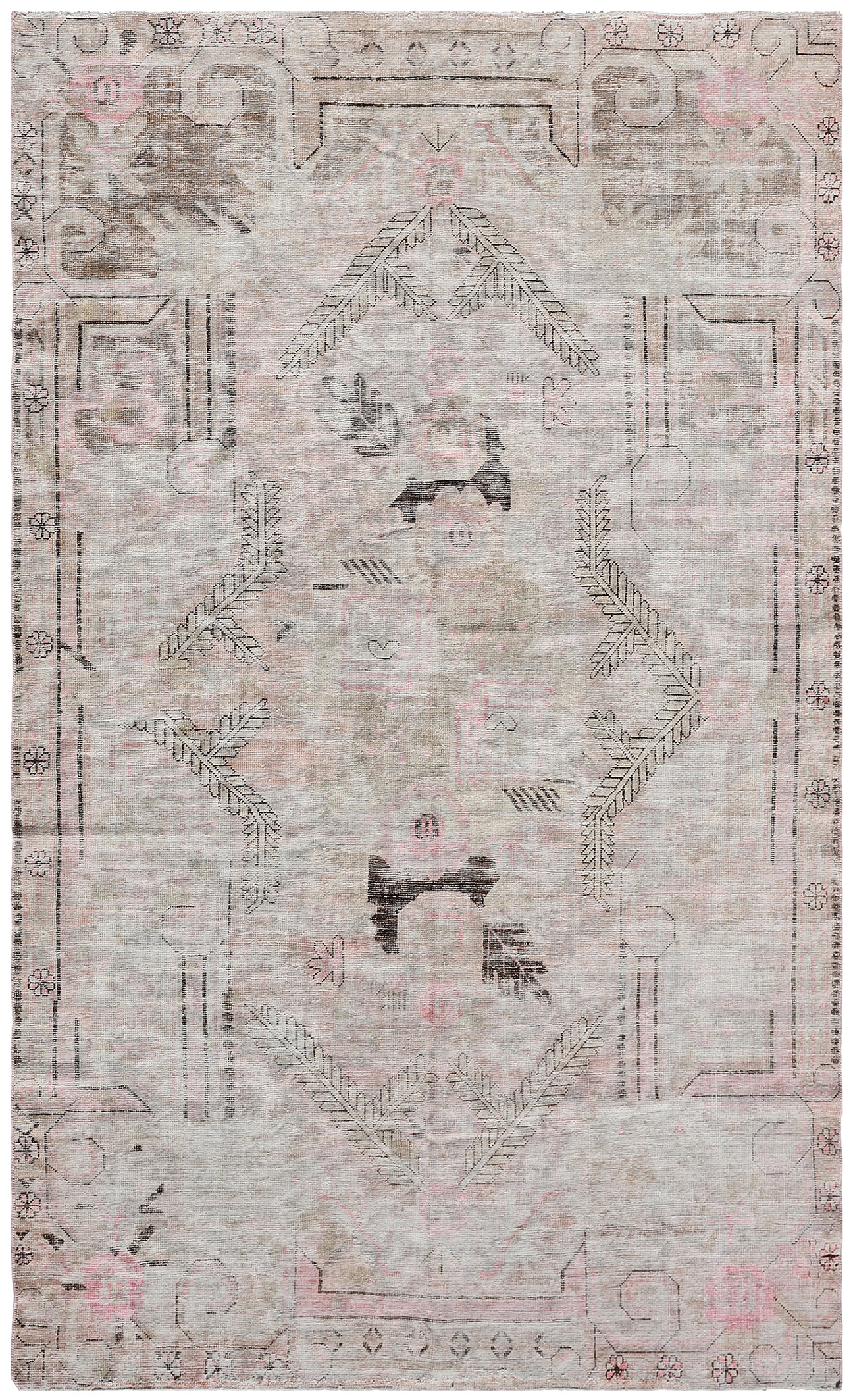 6'x9' Pink and Gold Vintage Samarkand Yarkand Rug