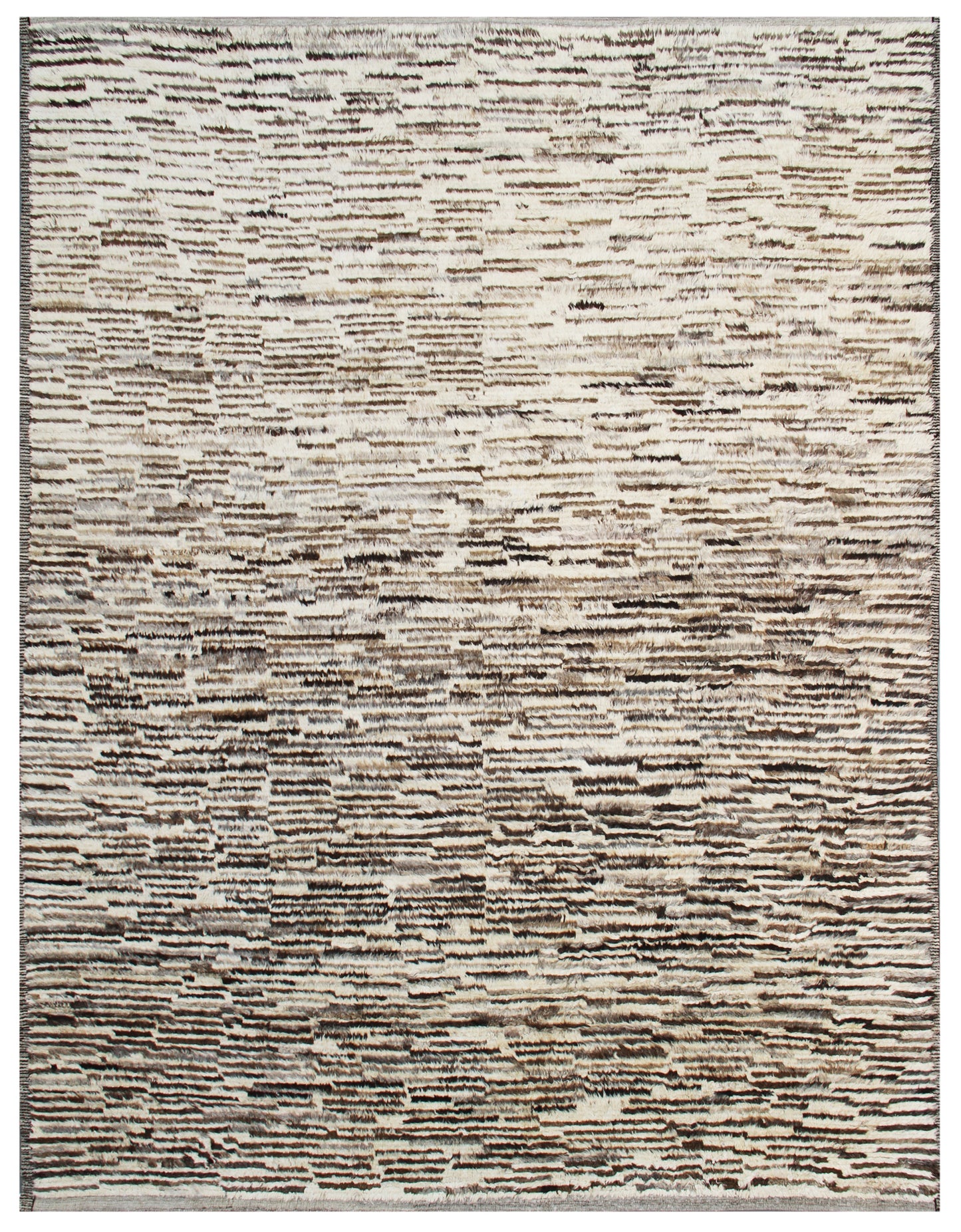 9'x12' Ivory and Brown Striped Pattern Moroccan Barchi Wool Area Rug