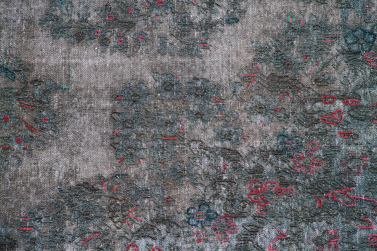 10x15 Blue Pink Grey Vintage Persian Kerman Overdye Rug