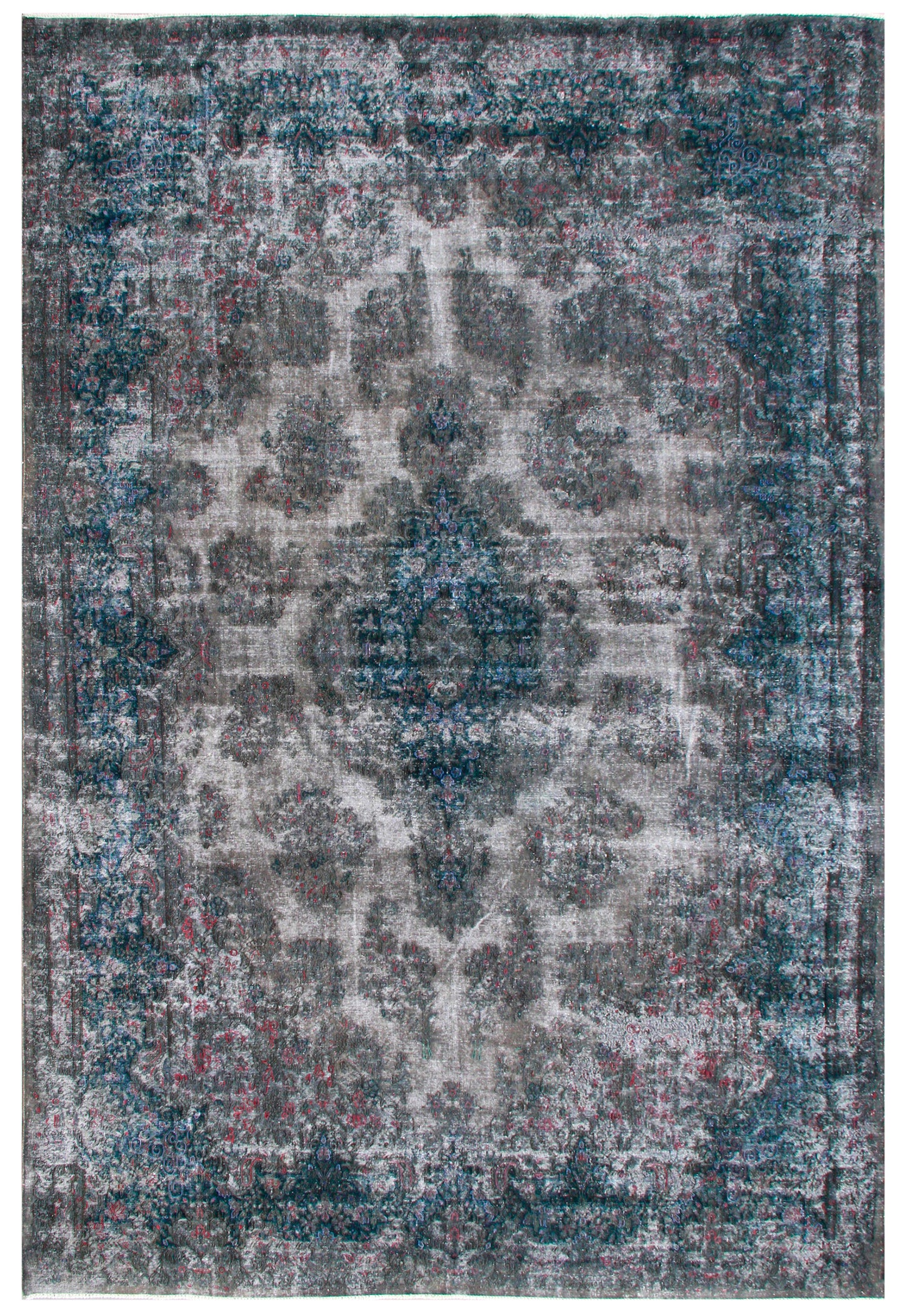 10x15 Blue Pink Grey Vintage Persian Kerman Overdye Rug