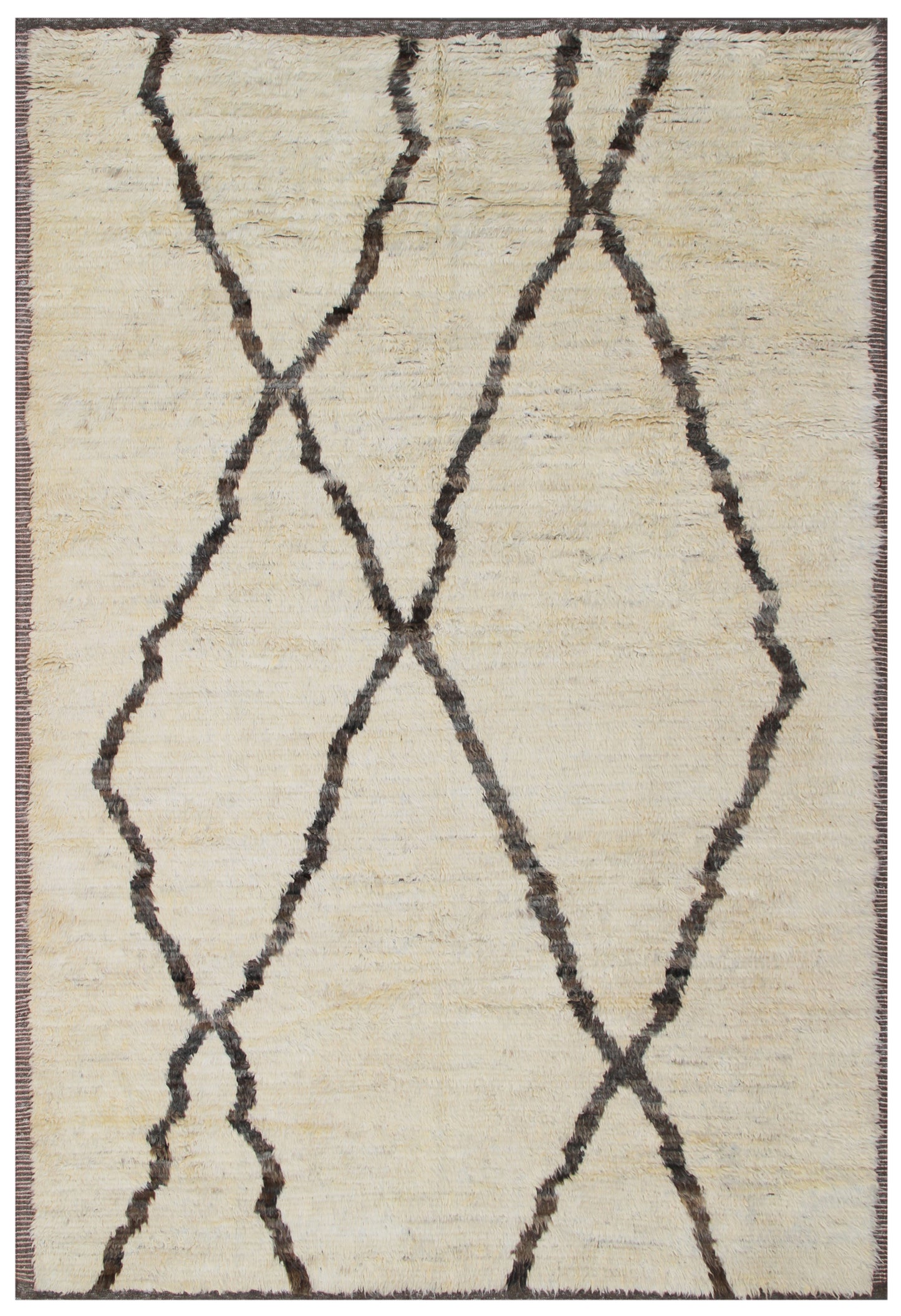 7'x9' Beige Cream and Brown Contemporary Moroccan Style Shaggy Barchi Rug