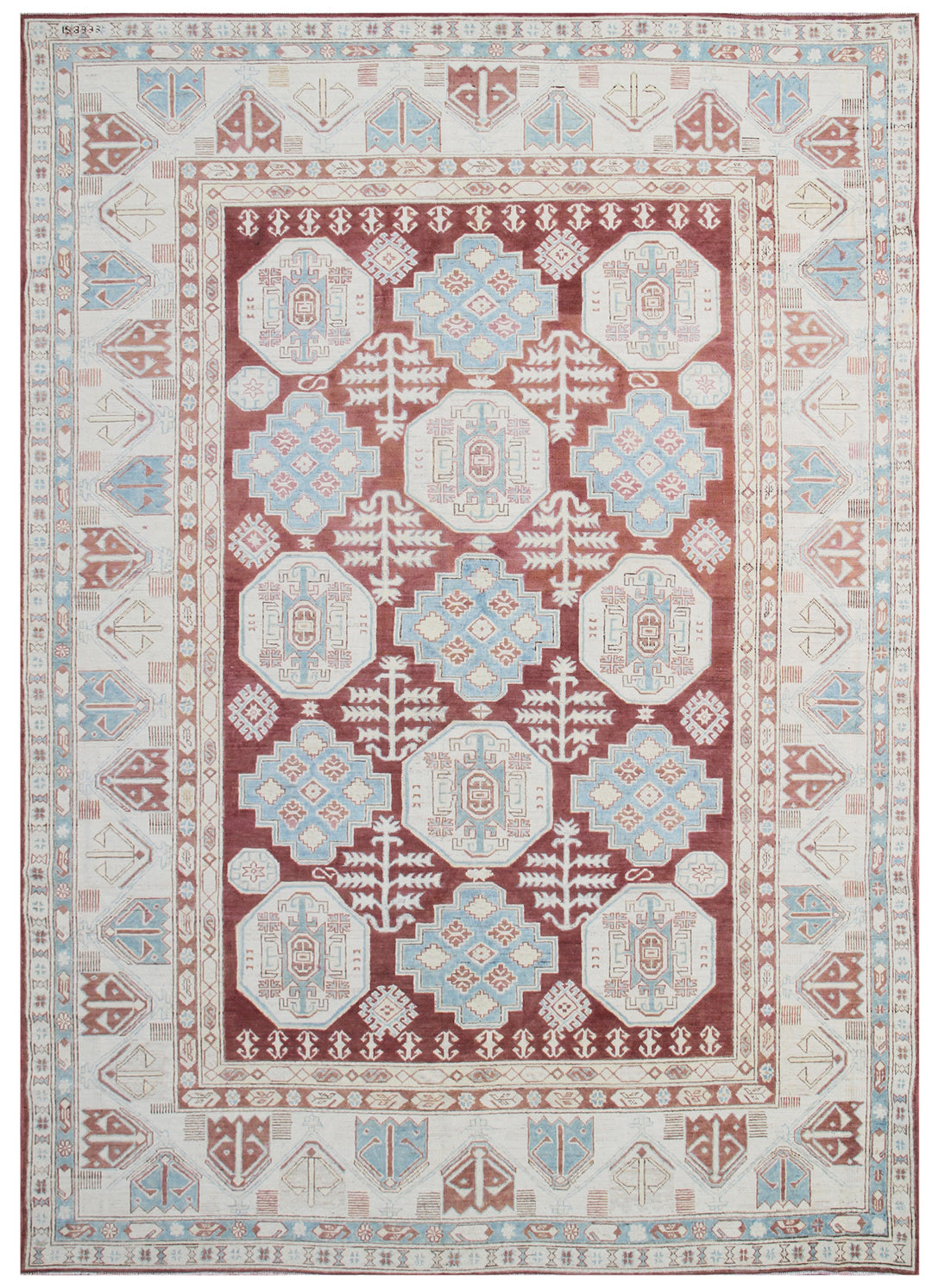 7'x10' Ariana Burgundy Geometric Kazak Design Hazara Rug Collection