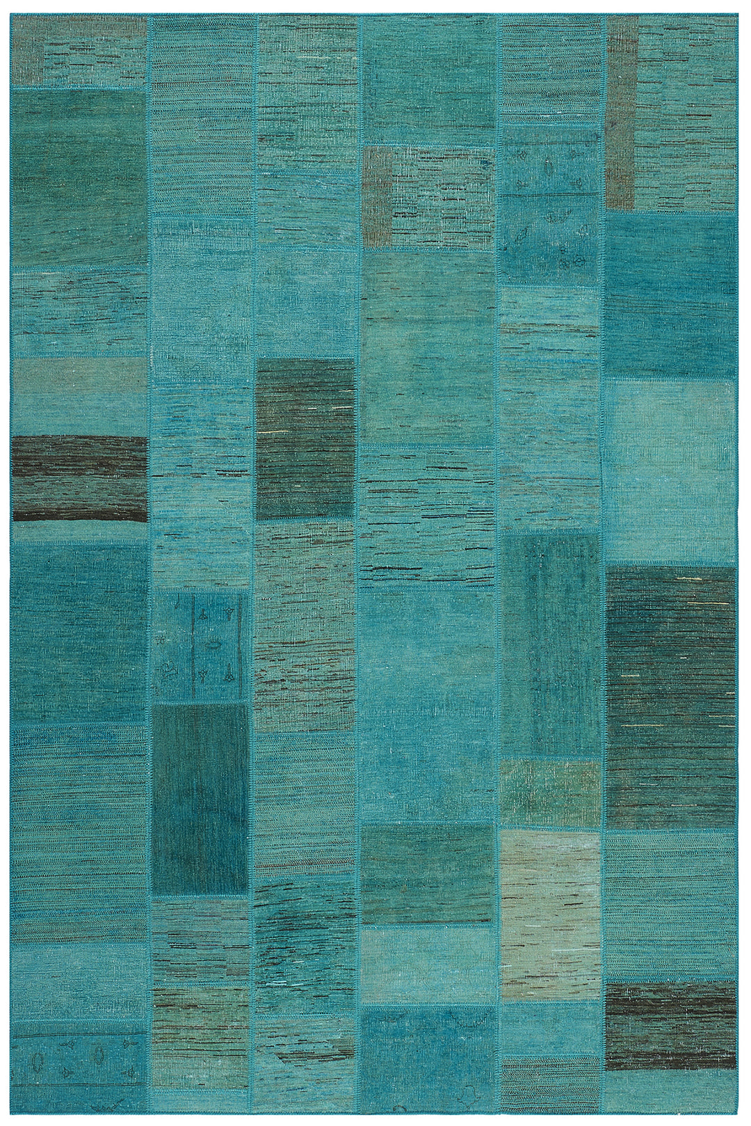 7'x10' Turquoise Blue Ariana Patchwork Overdyed Rug