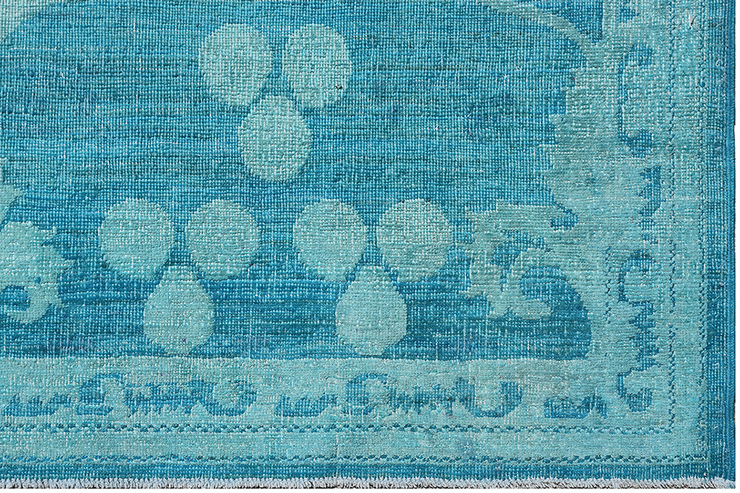 9'x9' Square Blue Ottoman Design Wool and Silk Ariana Overdyed Rug