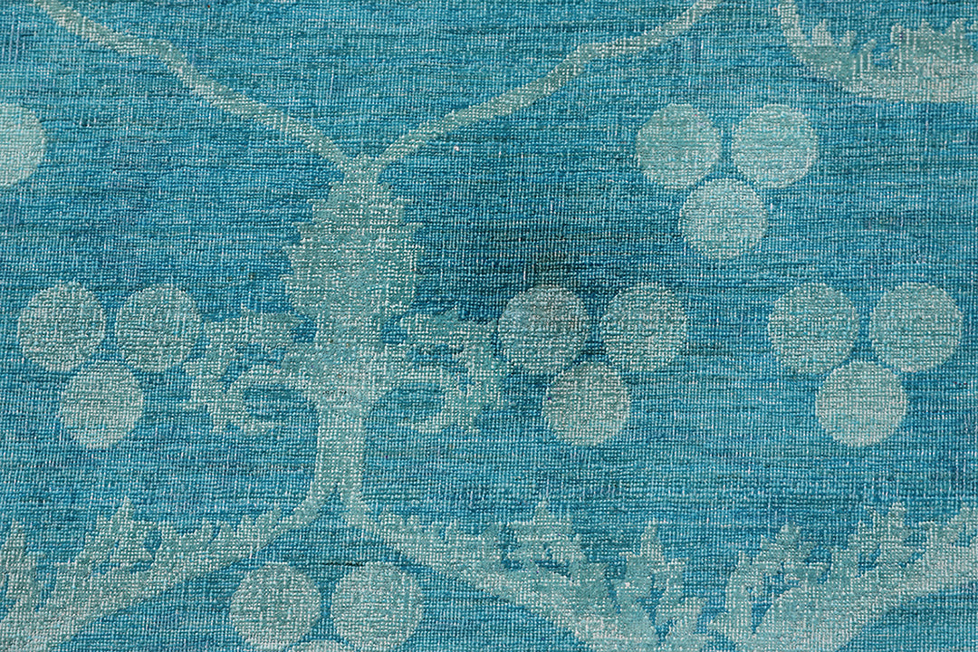 9'x9' Square Blue Ottoman Design Wool and Silk Ariana Overdyed Rug