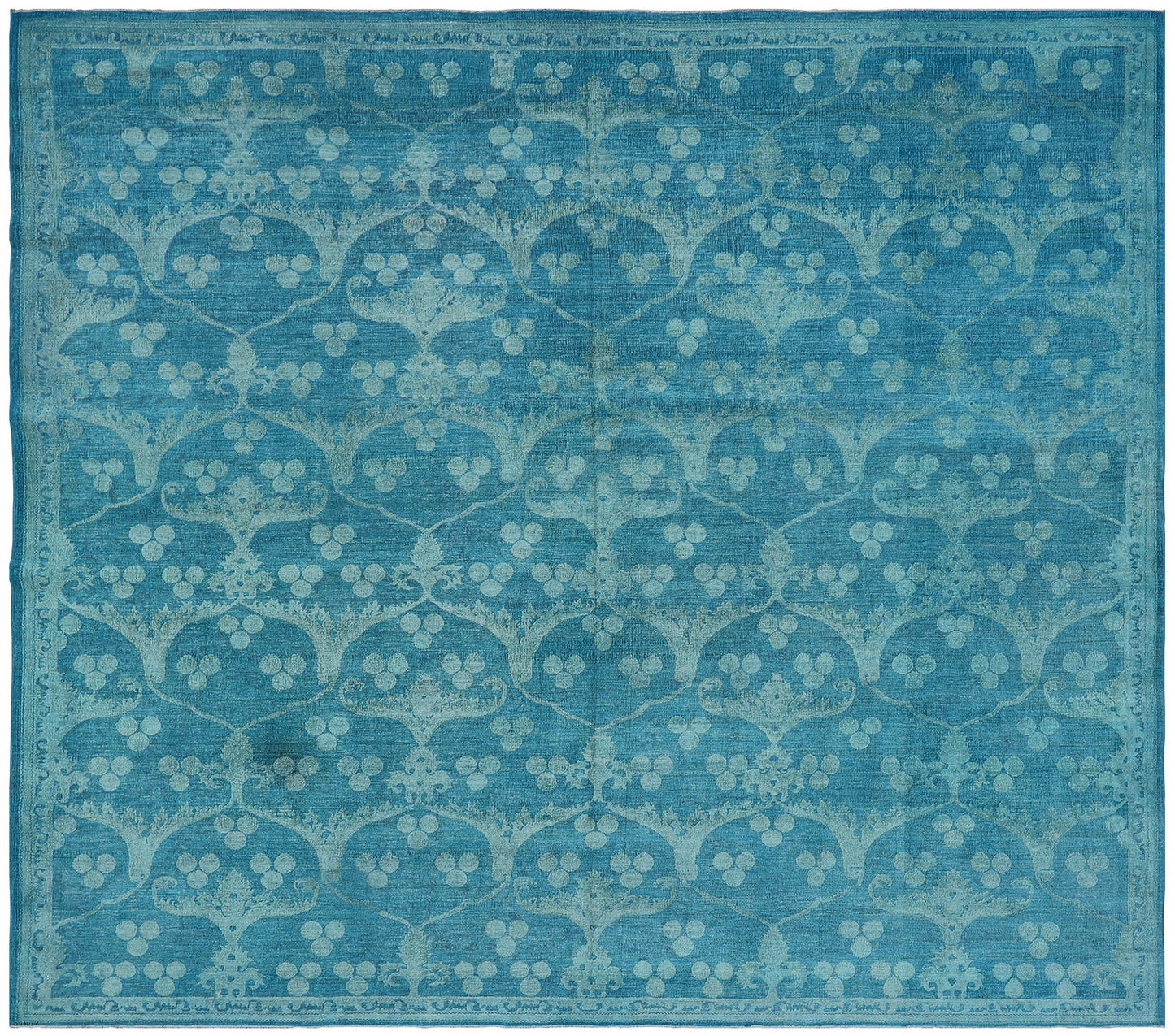 9'x9' Square Blue Ottoman Design Wool and Silk Ariana Overdyed Rug