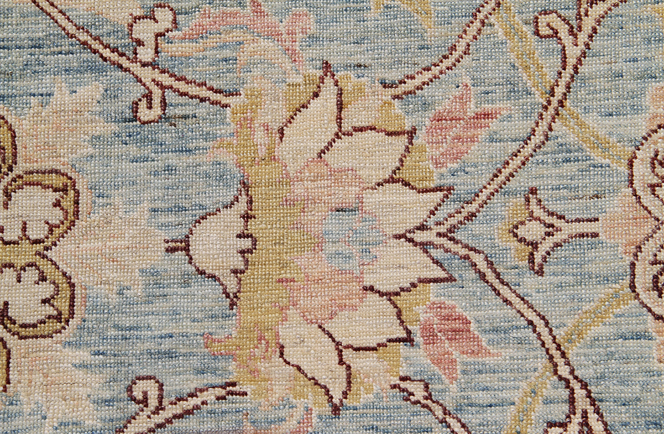 6x10 Polonaise Inspired Blue and Cream Ariana Hand-knotted Area Rug