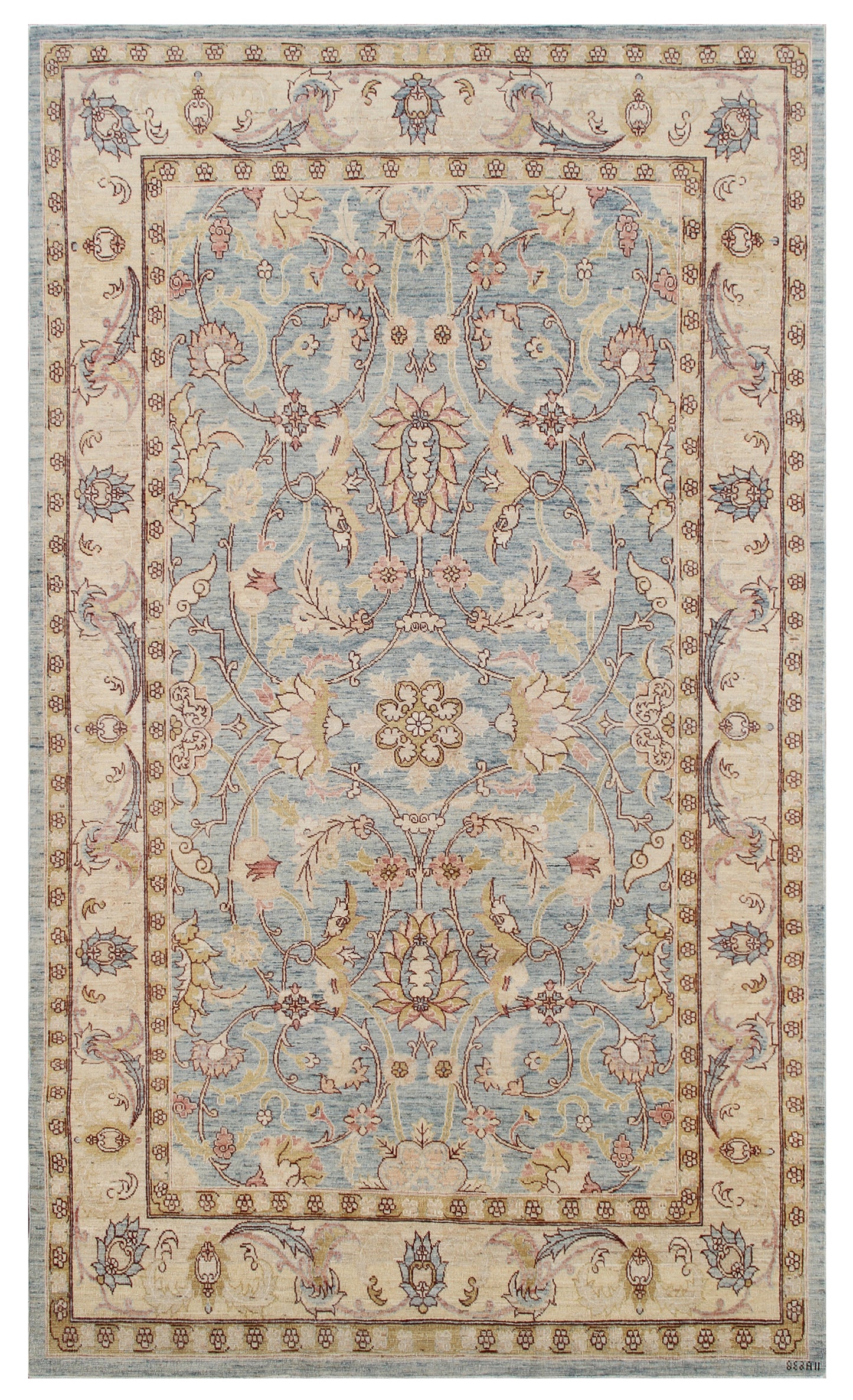 6x10 Polonaise Inspired Blue and Cream Ariana Hand-knotted Area Rug