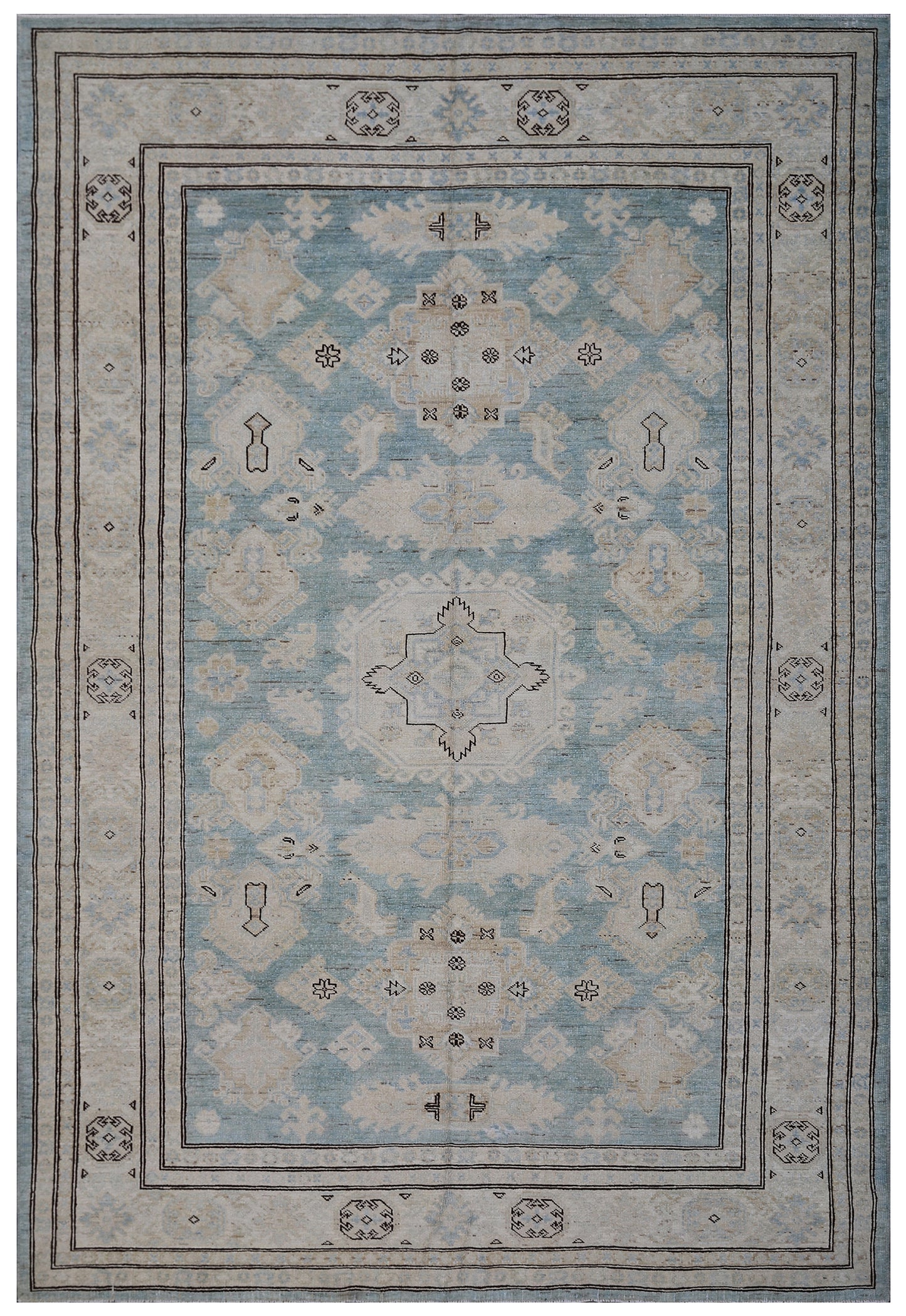 6x9 Ariana Geometric Blue and Ivory Hazara Rug
