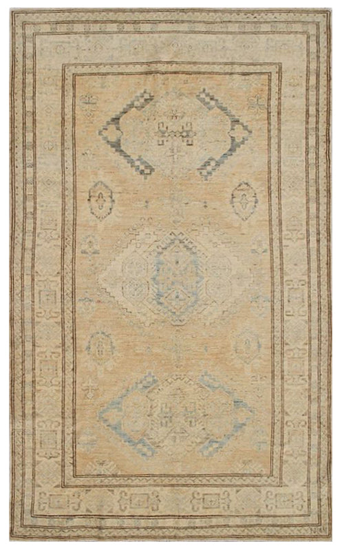6x9 Ariana Geometric Ivory and Blue Transitional Hazara Rug