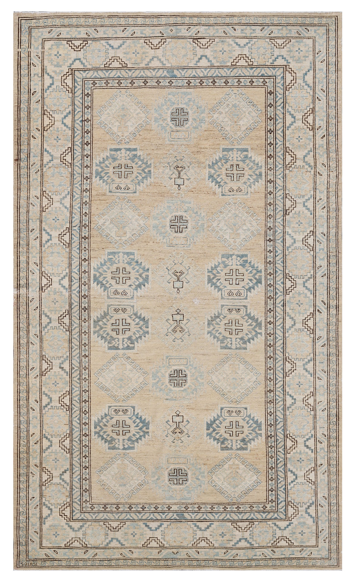 6x9 Soft Yellow Blue Geometric Design Ariana Hazara Collection