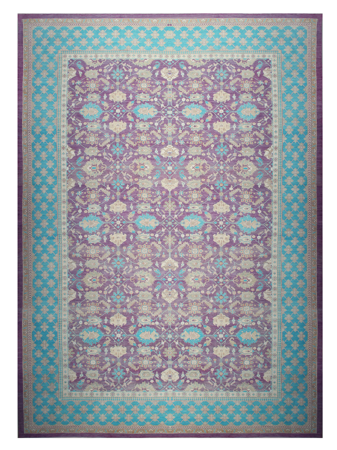 19'x30' Persian Design Palace Rug | Turquoise Amethyst Colors | Wool Rug