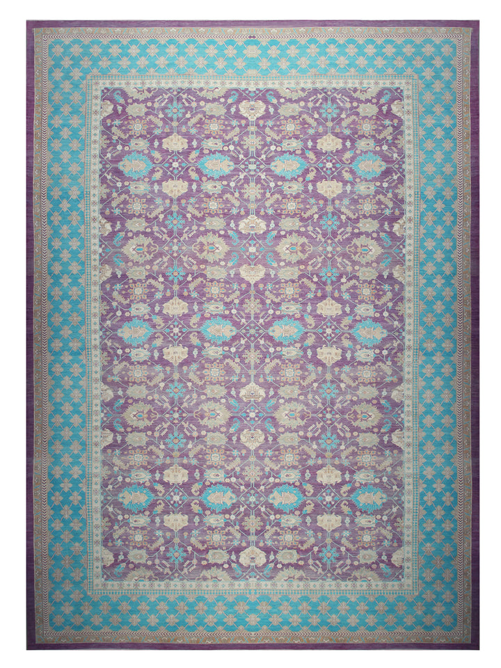 19'x30' Persian Design Palace Rug | Turquoise Amethyst Colors | Wool Rug