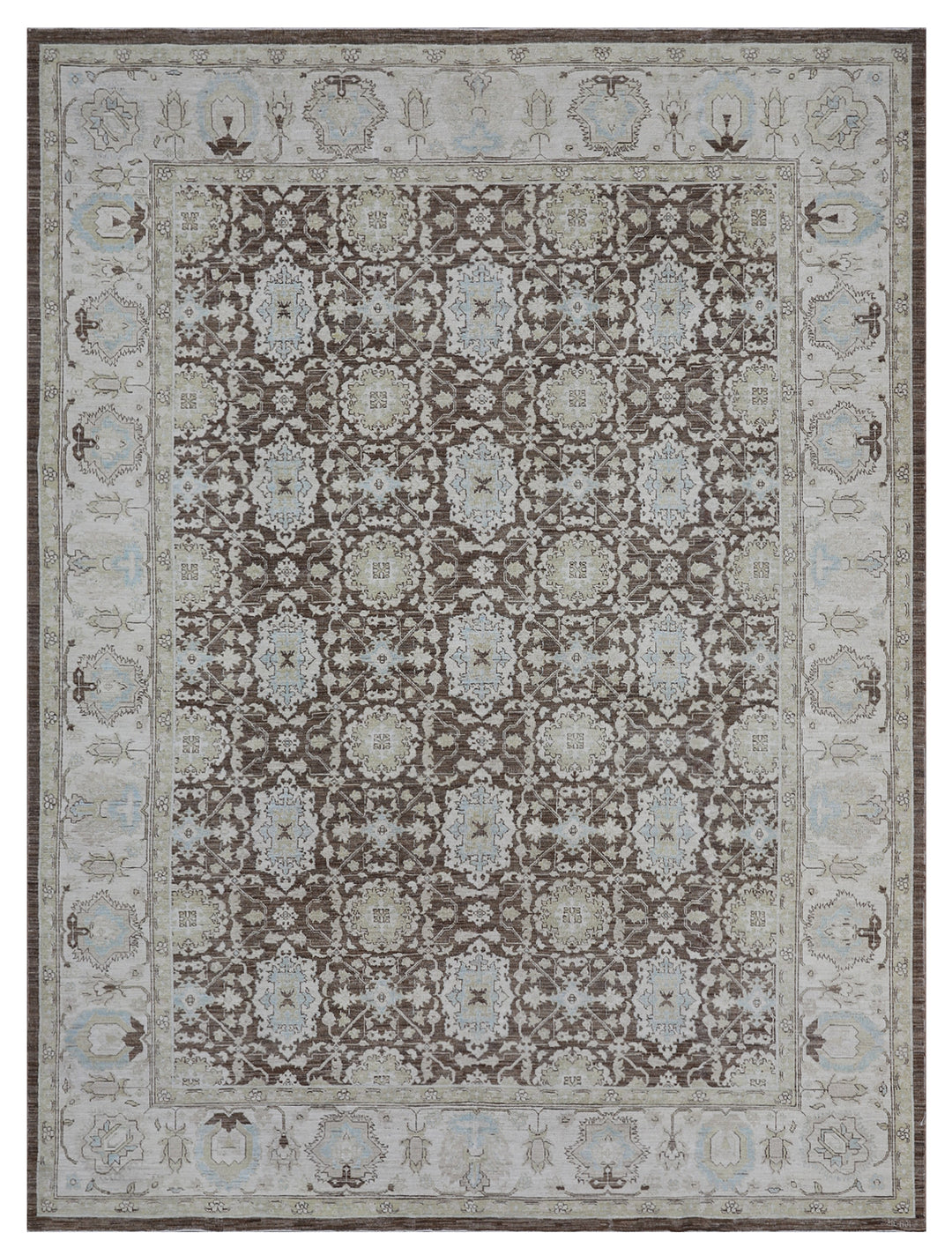 9'x11' Wool Luxury Rug | Ariana Agra Design Traditional Brown Blue Cream Rug