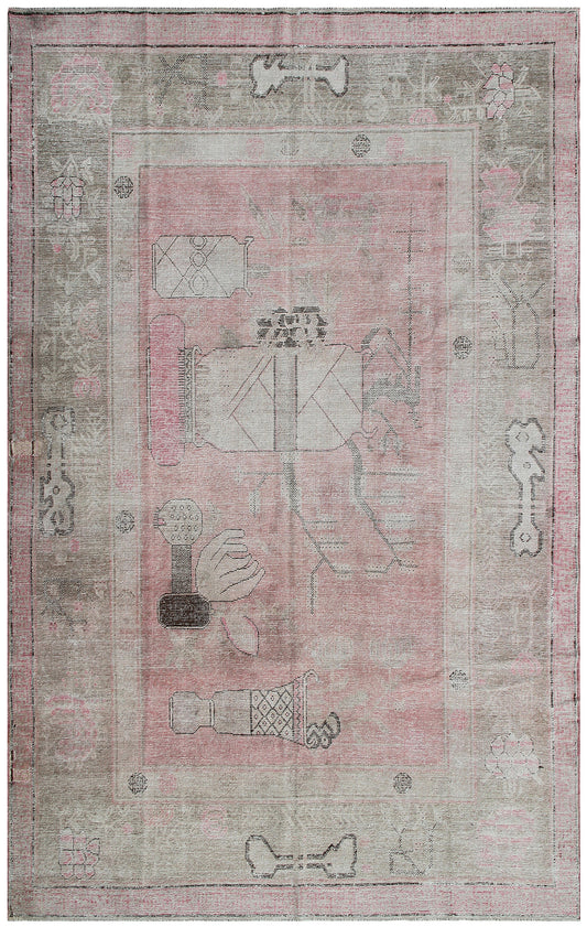 9'x6' Antique Samarkand Pink Ivory Rug