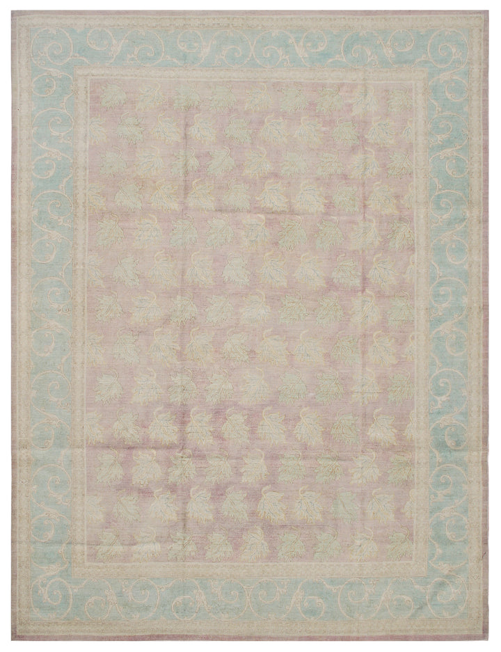 9'x12'Luxury Rug | Hand-knotted | Mauve & Turquoise Transitional Rug