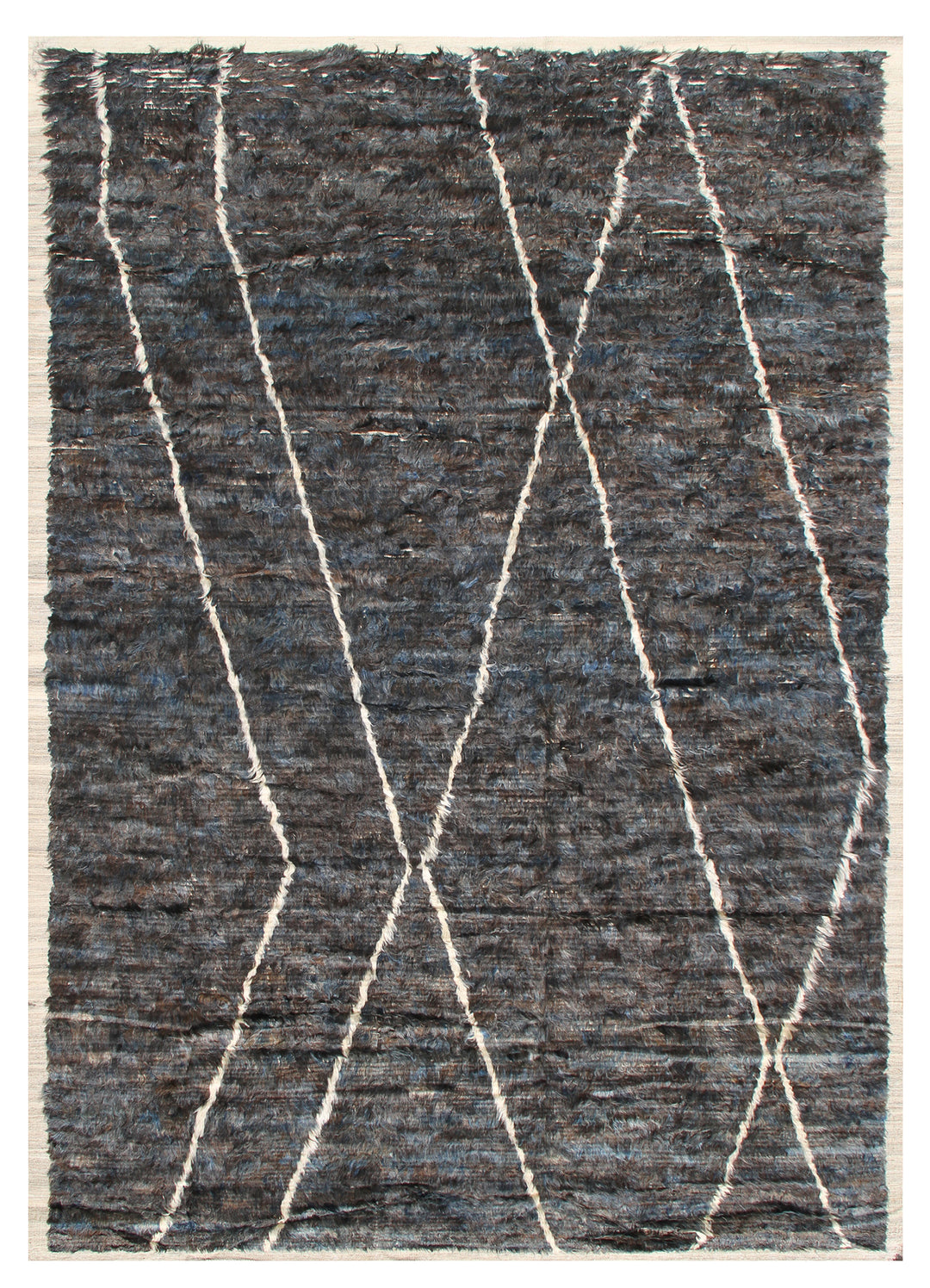 8'x11' Geometric Moroccan Style Navy Blue and White Soft Shaggy Barchi Rug