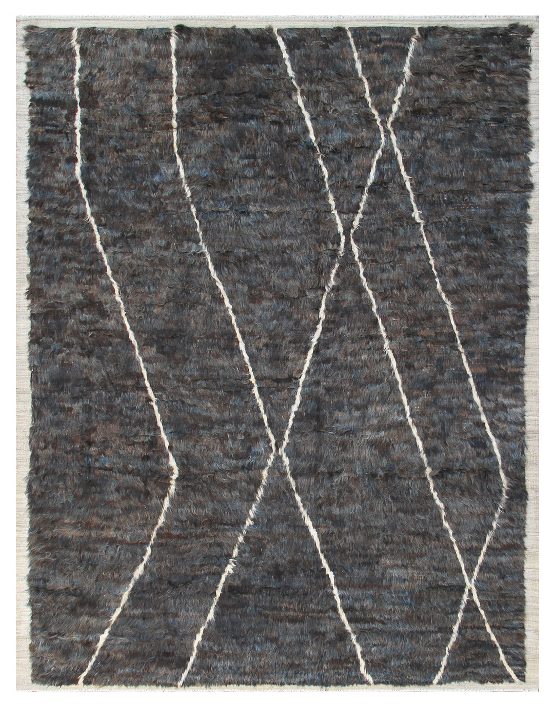 8'x9' Navy Gray and Ivory Geometric Diamond Pattern Design Moroccan Style Shaggy Ariana Barchi Rug