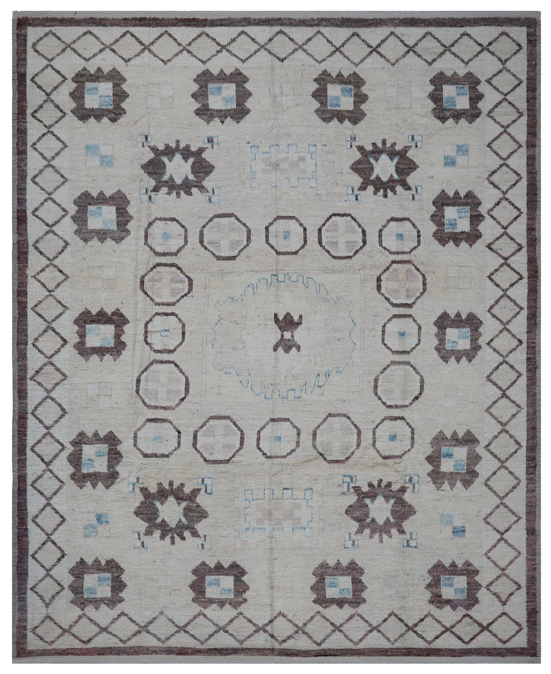 11'x14' Brown Cream and Blue Geometric Barchi Rug